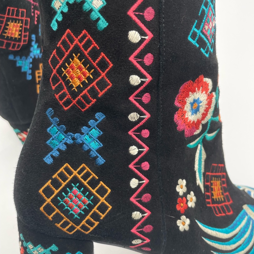 Embroidered Black Velvet Ankle Boots with Multicolor Floral Accents - Picture 12 of 16